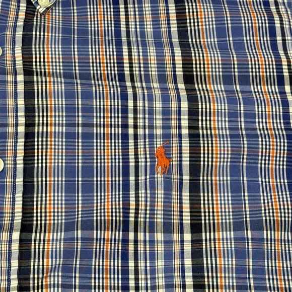 Ralph Lauren Custom Fit Plaid Button Down Short Sleeve Shirt Large Blue White - Picture 5 of 7